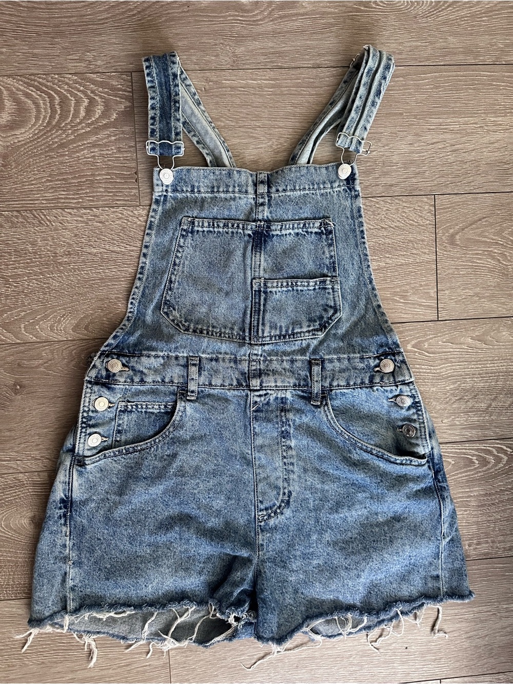 We The Free Light Blue Denim Short Overalls